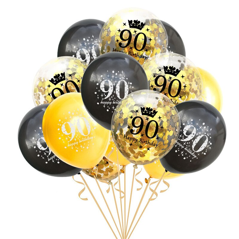 15 stk blandet guld konfetti balloner nummer 16 18 30 40 50 60 70 80 90 år fødselsdagsfest digital ballon latex globos: 90