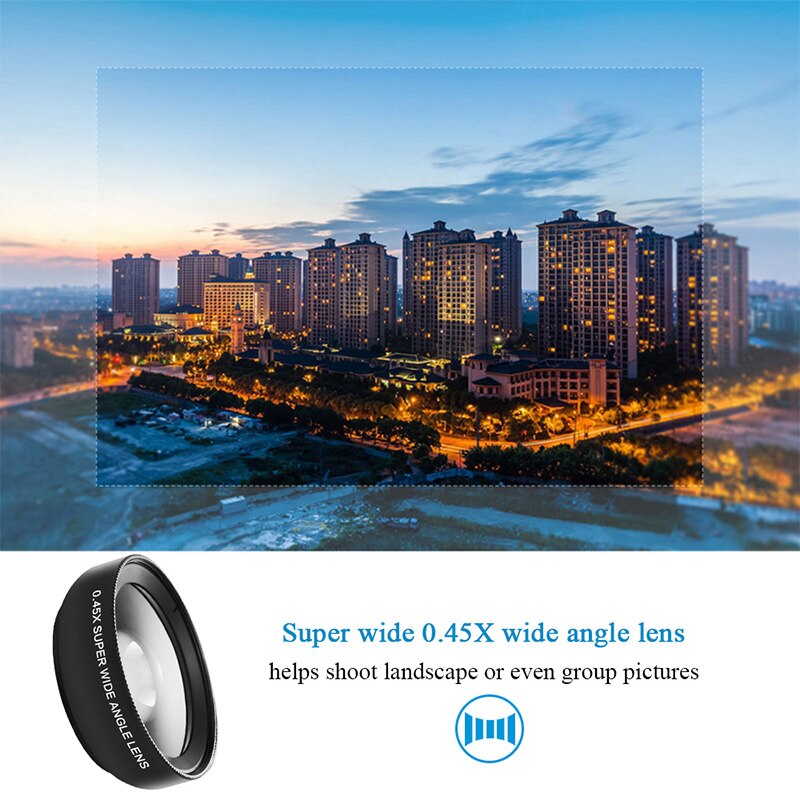 Phone Lens kit 0.45x Super Wide Angle &amp; 12.5x Super Macro Lens for phone iPhone 6S 7 Xiaomi more cellphone HD Camera Lentes