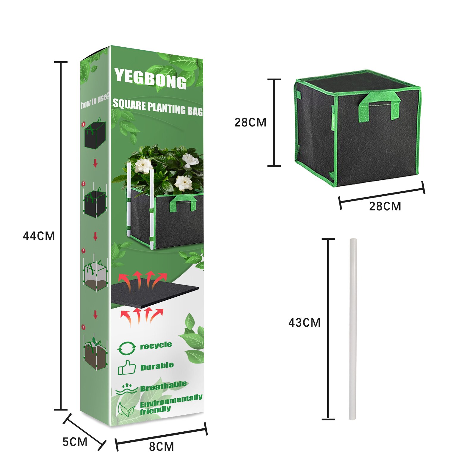 Square Planting Bag Set With Handle, Heavy-duty Thick Breathable Fabric Reusable Planting Cubes For Indoor And Outdoor Gardens