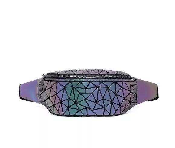 Holographic Waist Bag Geometric Pack for Women&Men Travelling Purse Wallet Luminous Belt Bum Iridescent Chest Bag: 2