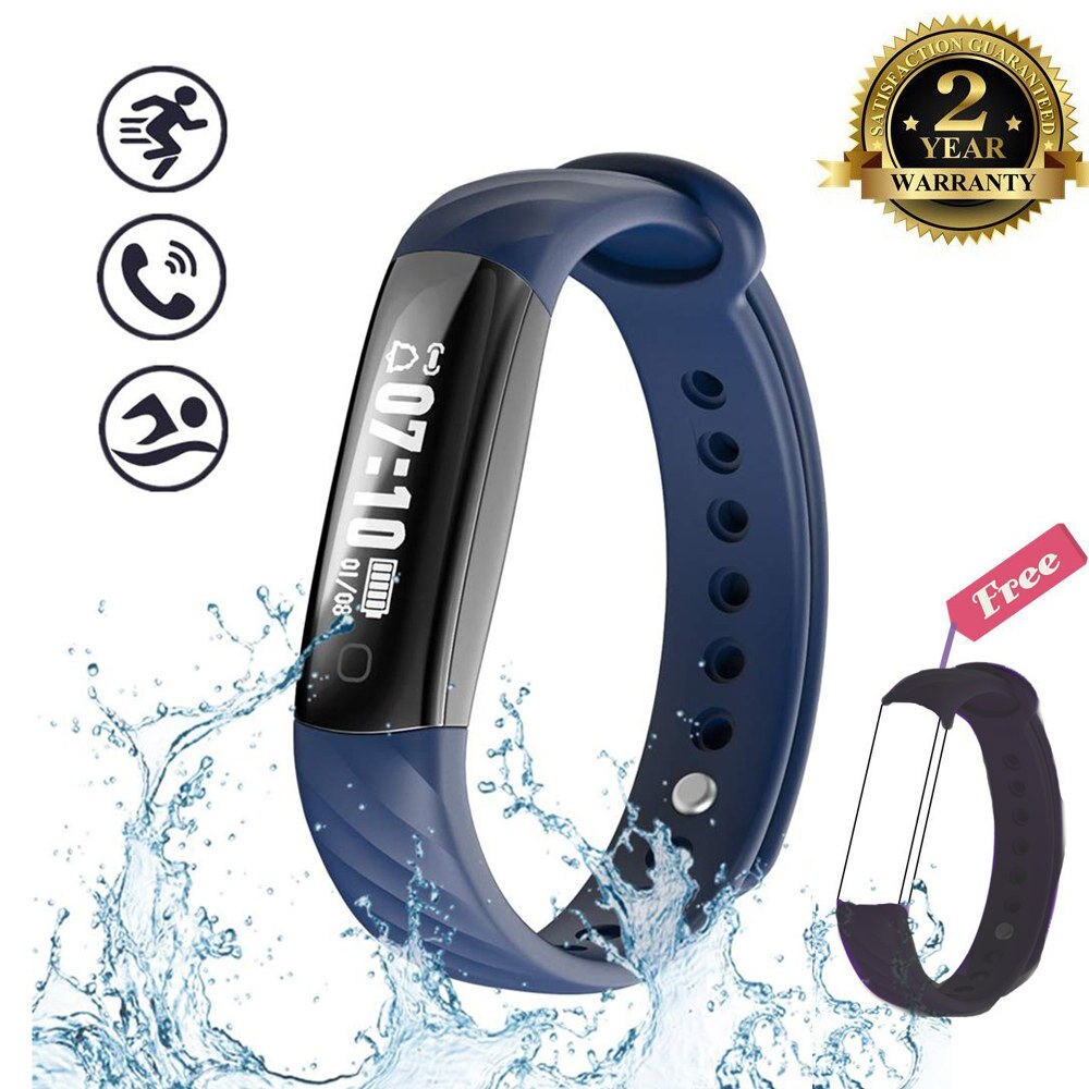 Inseguitore di Fitness Impermeabile, KENCOOL Sottile Activity Tracker Vigilanza di Forma Fisica Braccialetto Intelligente Pedometro Bluetooth Wristband di Sport Del Regalo: Blue - black band