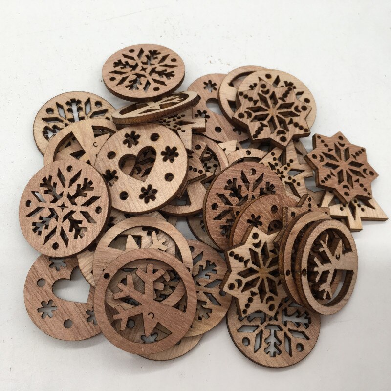 50pcs Natural Unfinished Wood Slices Round Wood Cutouts Ready To Be Painted and Decorated 30mm (Mixed Pattern)