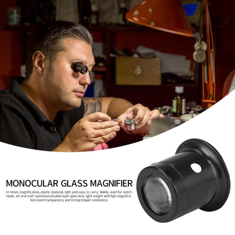 10X Monocular Glass Magnifier Watch Jewelry Repair Tools Loupe Lens Black Eye Optical Loop Magnifying Tool