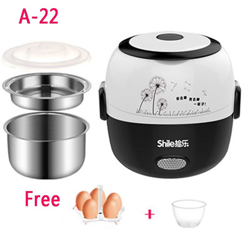 Electric Lunch Box Mini Rice Cooker Cooking Steaming Lunch Heater Box for Office Home Food Steamer Container with Steel Bowl: A2-Black