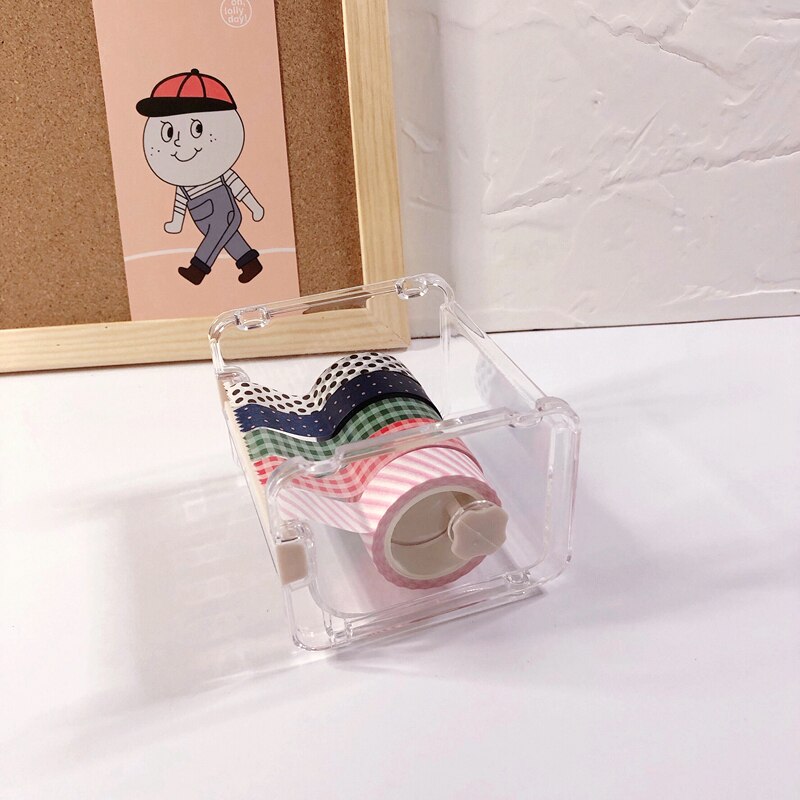 Transparent Plastic Adhesive Tape Dispenser Office Desktop Tape Holder With Tape Cutter School Stationery Supplies Tool