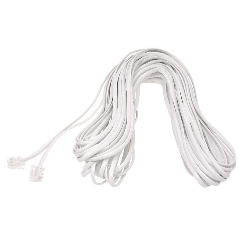 Cable de línea de módem de Fax, Conector de teléfono fijo 6P2C RJ11 macho blanco, 14M