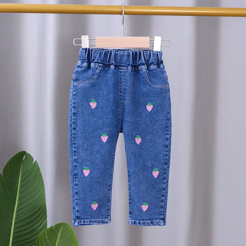 Babyjeans flickbyxor enfärgade jeans för flickor vår höst barn flickor avslappnad stil småbarnskläder: Niuzi-caomei / 5(120)