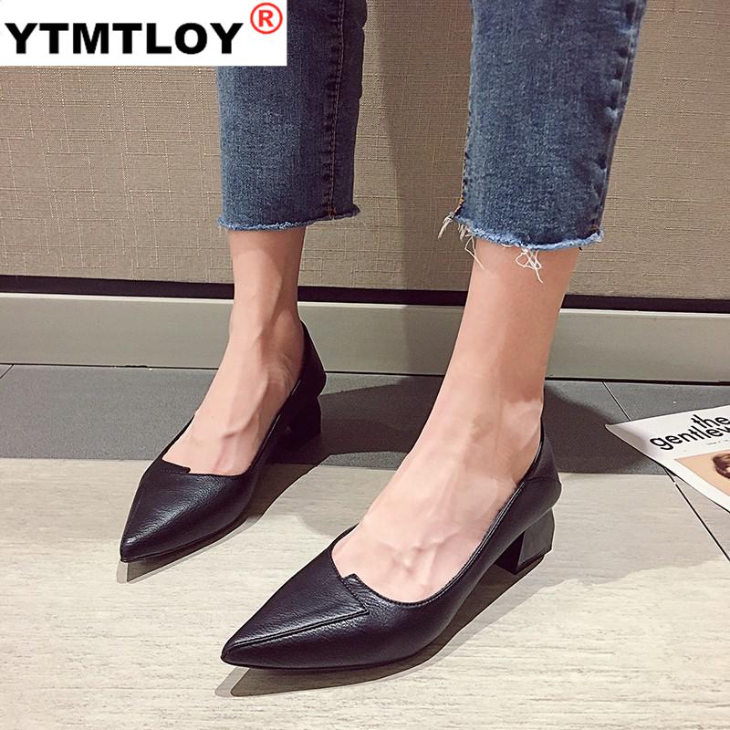Chaussures simples femmes bouche peu profonde confortable cuir souple chaussures femmes printemps et été travail sauvage pointu talons hauts