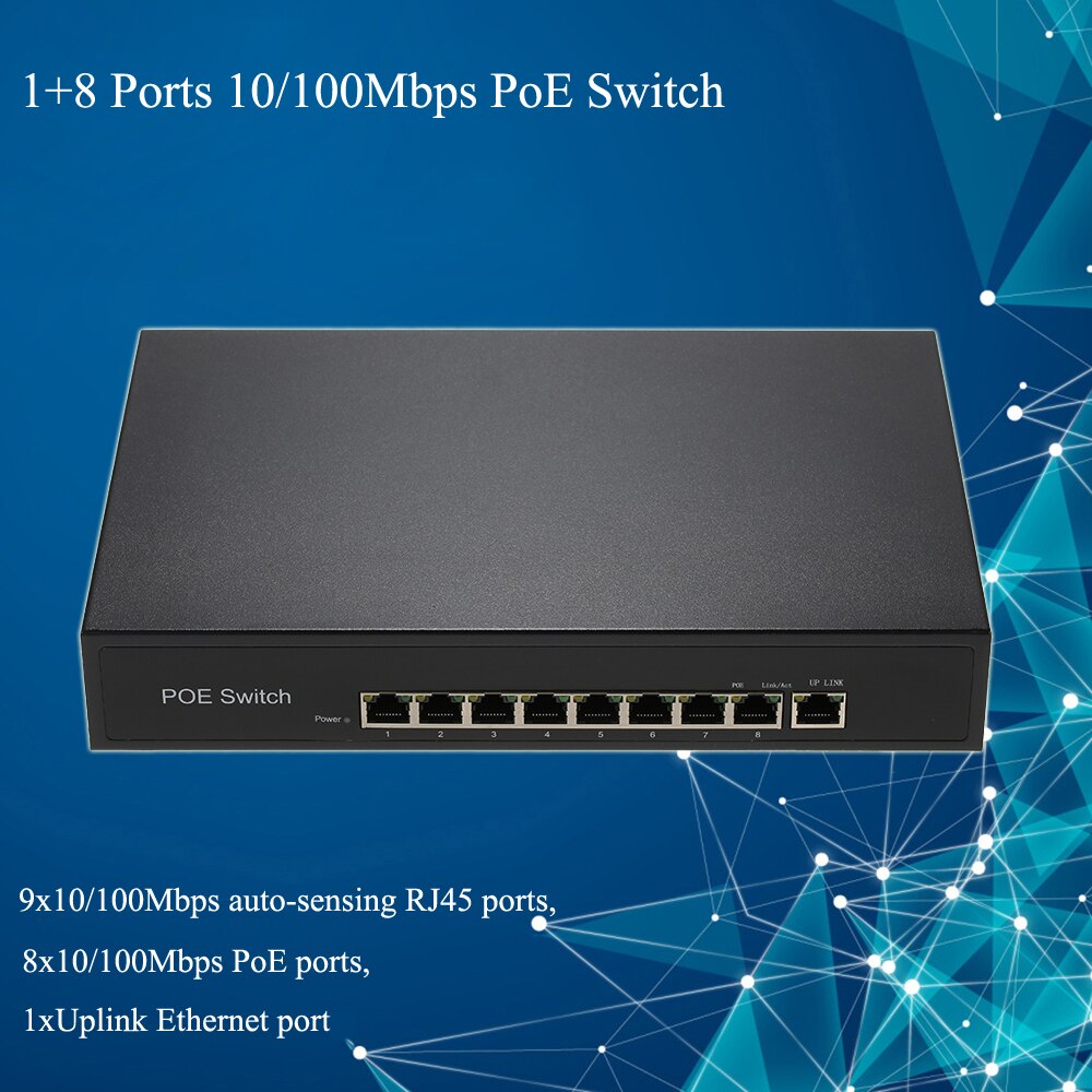 9 porte 100Mbps PoE Switch iniettore potenza 15.4W / 30W su Ethernet IEEE 802.3af per telecamere AP VoIP alimentatore Switch Adapter