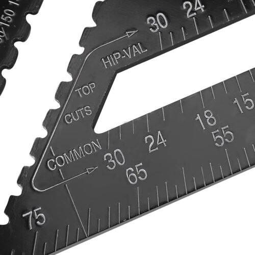 JUSTINLAU 43X30X30cm Angle Ruler 12 inch Metric Aluminum Alloy Triangle Ruler Black Triangular Ruler