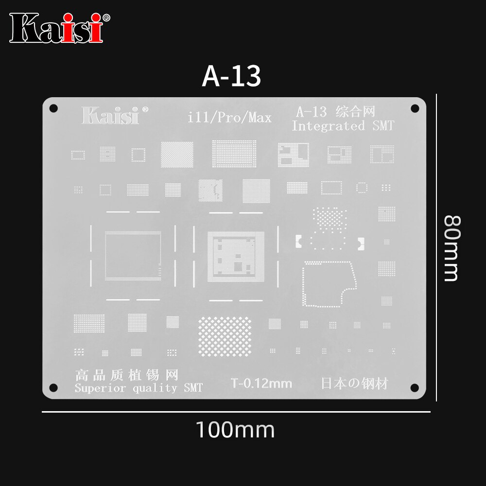 Kaisi 0,12mm BGA Reballing Stencil Kit de soldadura plantilla para iPhone IC CPU A8A9A10A11A12A13 11Pro/Max XS XR 8 8P 7P 6S 6P 5S: A13 11pro-MAX