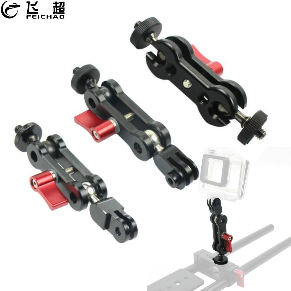Magic Arm Statief Mount 1/4 Adapter Dual Head Pivot Activiteit Connector 360 Rotatie Aluminium Voor Gopro Hero 9 8 7 actie Camera