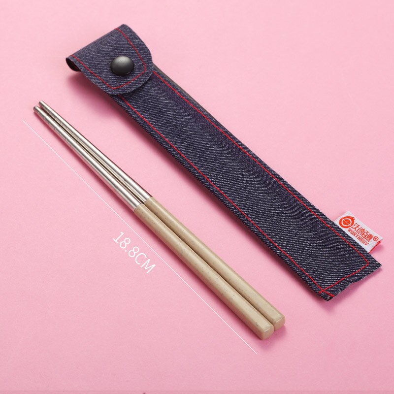 WORTHBUY Chinese Chopsticks Portable Travel Chopsticks 304 Stainless Steel Chop Sticks Wheat Straw Handle Food Stick Sushi Hashi: Short Khaki