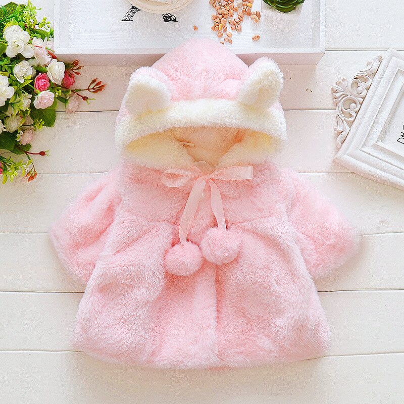 Baby flickor fuskpäls kappa vinter varm huva solid batwing ärm mantel jackor barn barn ytterkläder kläder: Rosa / 24m