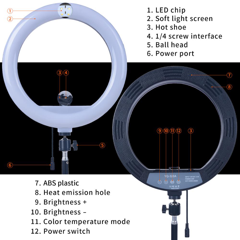 fosoto 12 inch 3000-6500K Photography LED Ring Light Dimmable Ring Lamp Lighting With Remote Tripod For Selfie Makeup Video