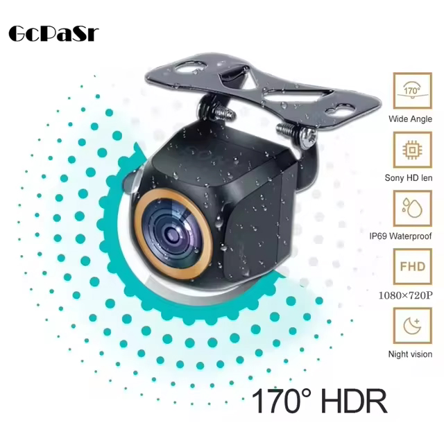 Achteruitrijcamera auto 200 ° AHD 1920x1080P Voor Fisheye Gouden Lens Full HDR Nachtzicht Voertuig terug auto achteruitrijcamera Front camera: Black
