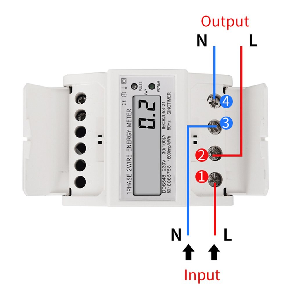 SINOTIMER DDS548 Single Phase Energy Meter LCD Digital Smart Home Watt-Hour Meters 4P Electronic Wattmeter DIN Rail Mount