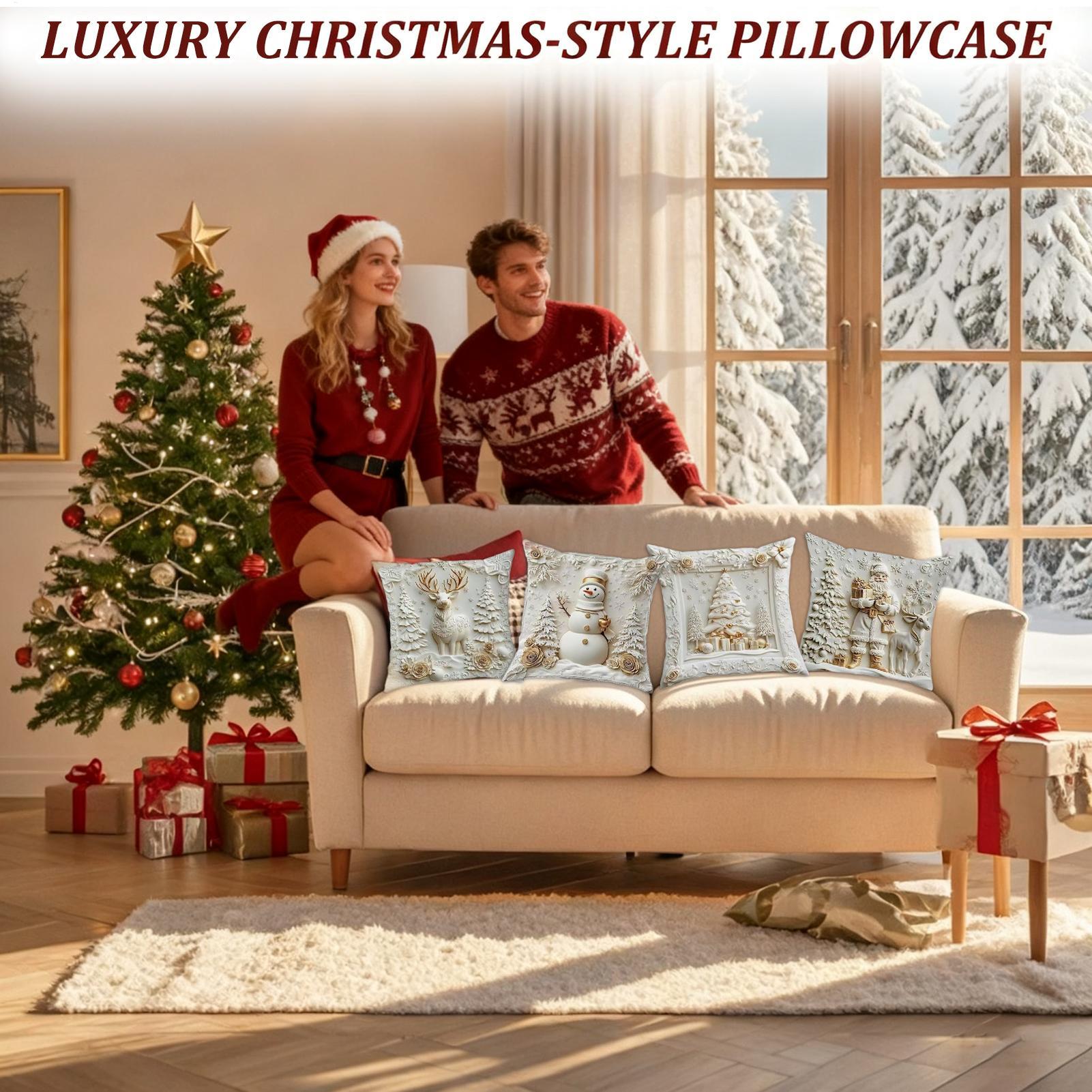 Kerst Kussenslopen 18x18 Inch 4 Stuks Seizoensdecoratie Bank Kussenhoes voor Slaapkamer Woonkamer Studeerbed Auto