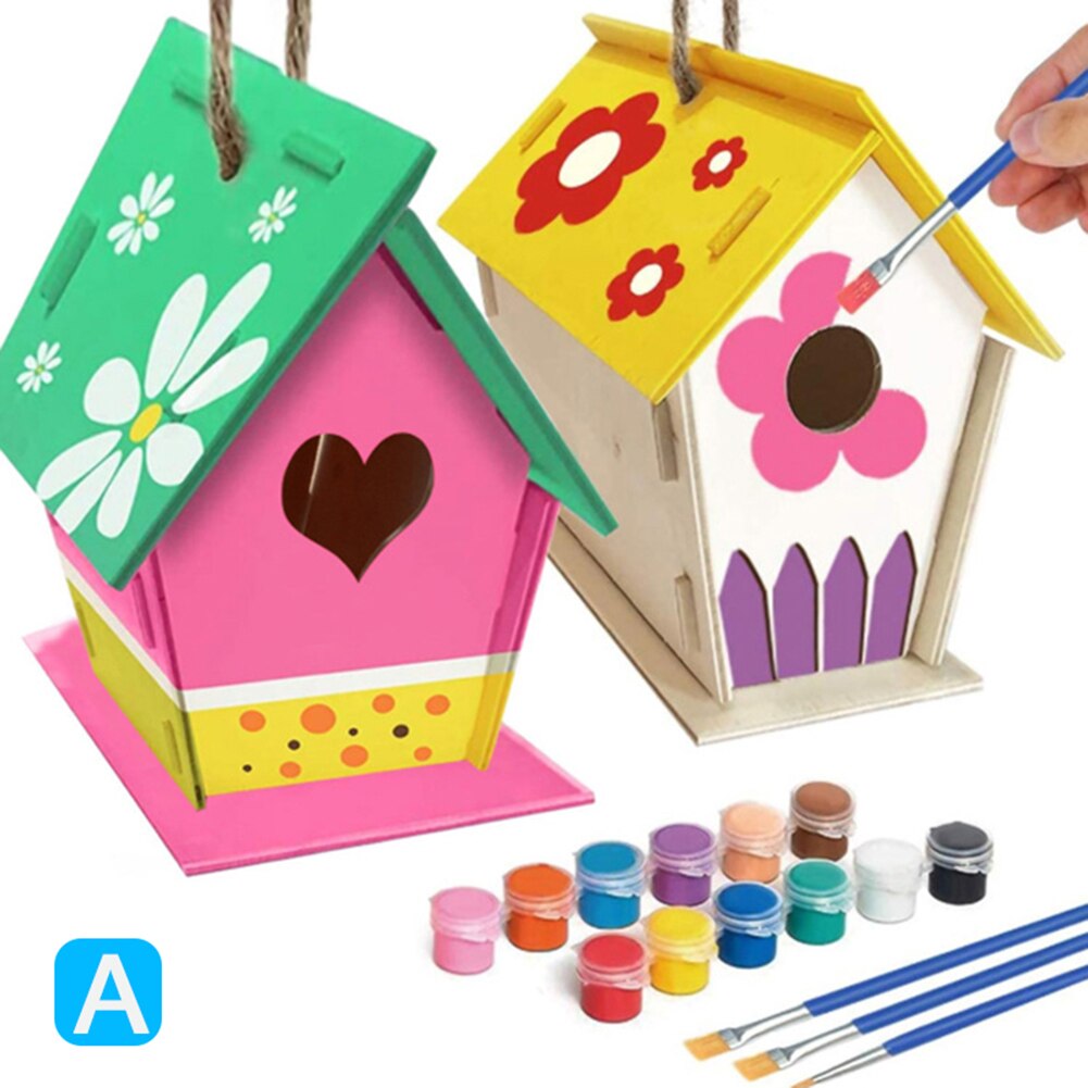 Outdoor Birdhouse Kit DIY Birds House Kit with Paint and Pen for Kids Children FPing: A