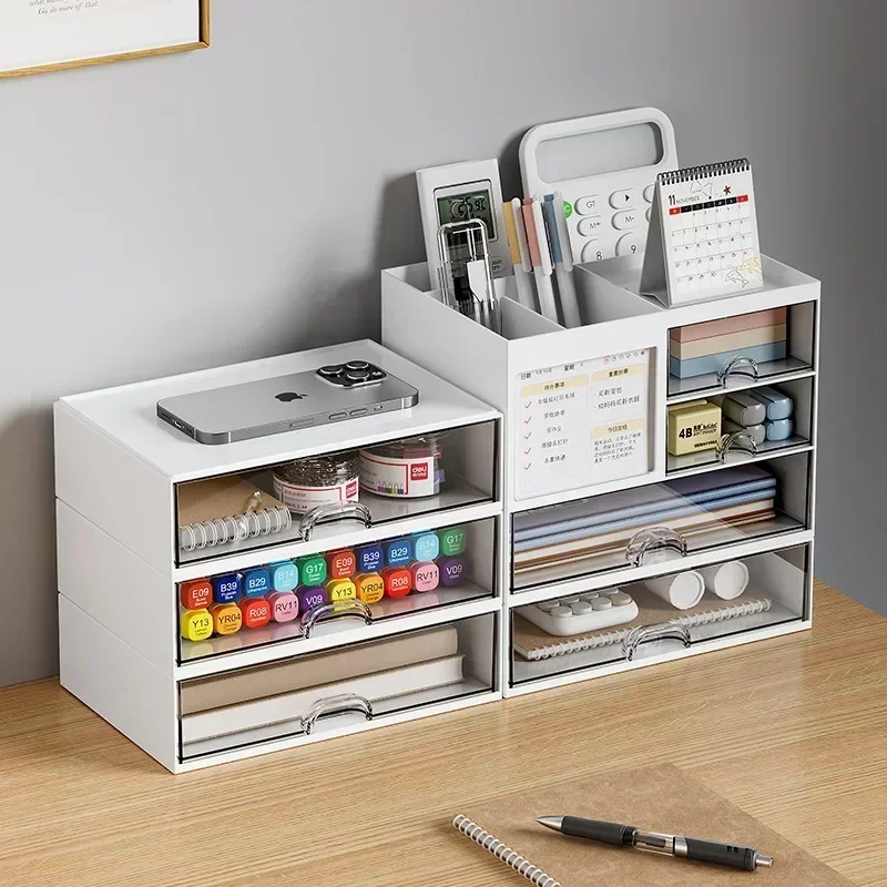 Desktop Storage Box Transparent Storage Box Capacity Transparent Desktop Organizer Drawer Box with Pen Holder Ideal Makeup
