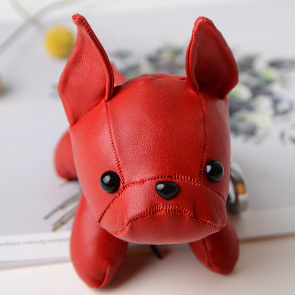 Mini Bulldog Puppy Keychains Faux Leather Doll Key Rings Hanging Pendant Key Holder Charm Bags Decor Car Trinket Punk Chaveiros