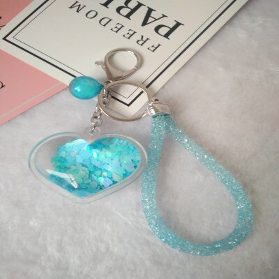 Novo estilo criativo acrílico coração chaveiro móvel sequin pacote de areia movediça acessórios automóvel pendurado ornamento: Sky Blue