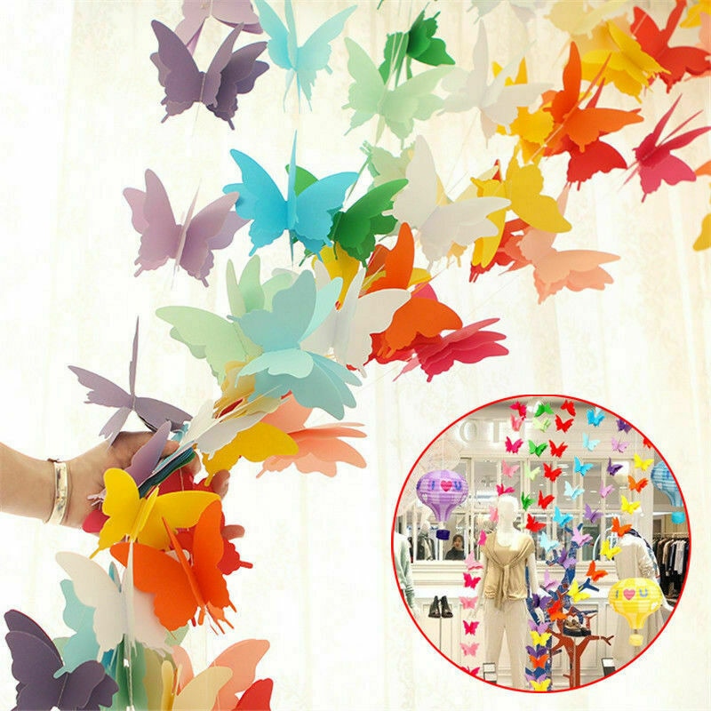 2.7M 3D Paper Garland Butterfly Banner kids Baby Shower Butterfly Bunting for Valentine's Day Wedding Birthday Party Decoration