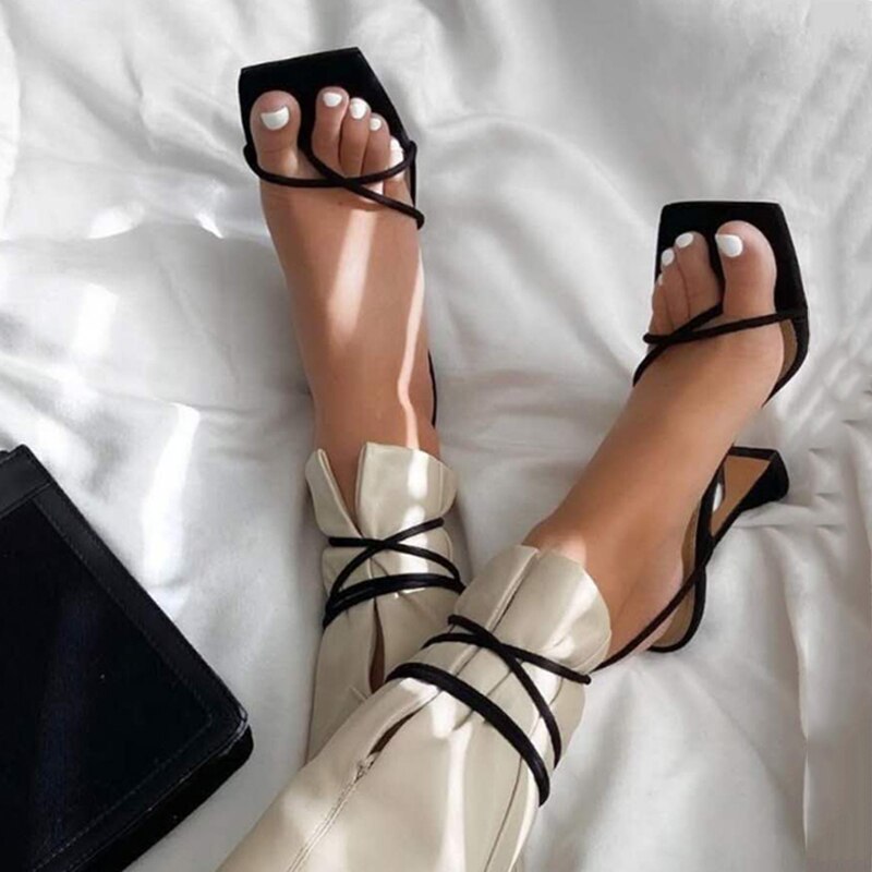 Zapatos para mujer tipo Gladiador, Sandalias de tacón alto de 11cm, zapatos de vestir para de verano, con cordones y correa cruzada, talla 41 42,