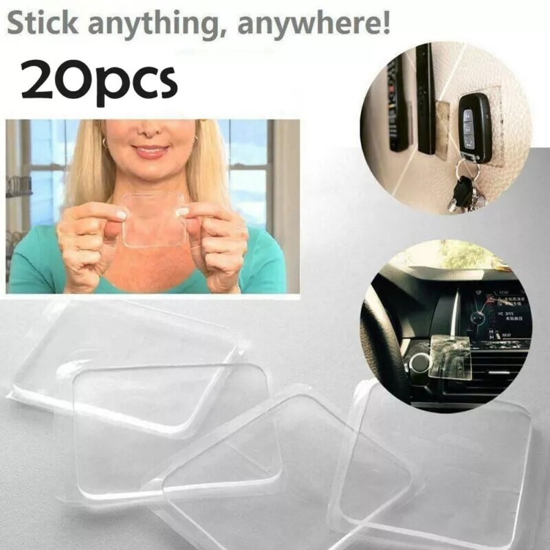 20Pcs Super Sticky Silicone Gel Pads Transparent Clear Anti-Slip Gel Pads Auto Gel Holders Durable Washable Cell Pad Hook up
