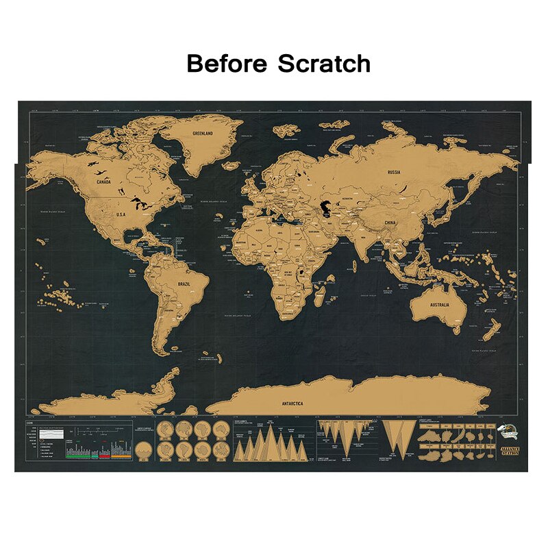 Black Scratch Off Map Deco Deluxe Retro World Map Scratches Vintage Poster Decoracion School Wereldkaart Stationery Supplies