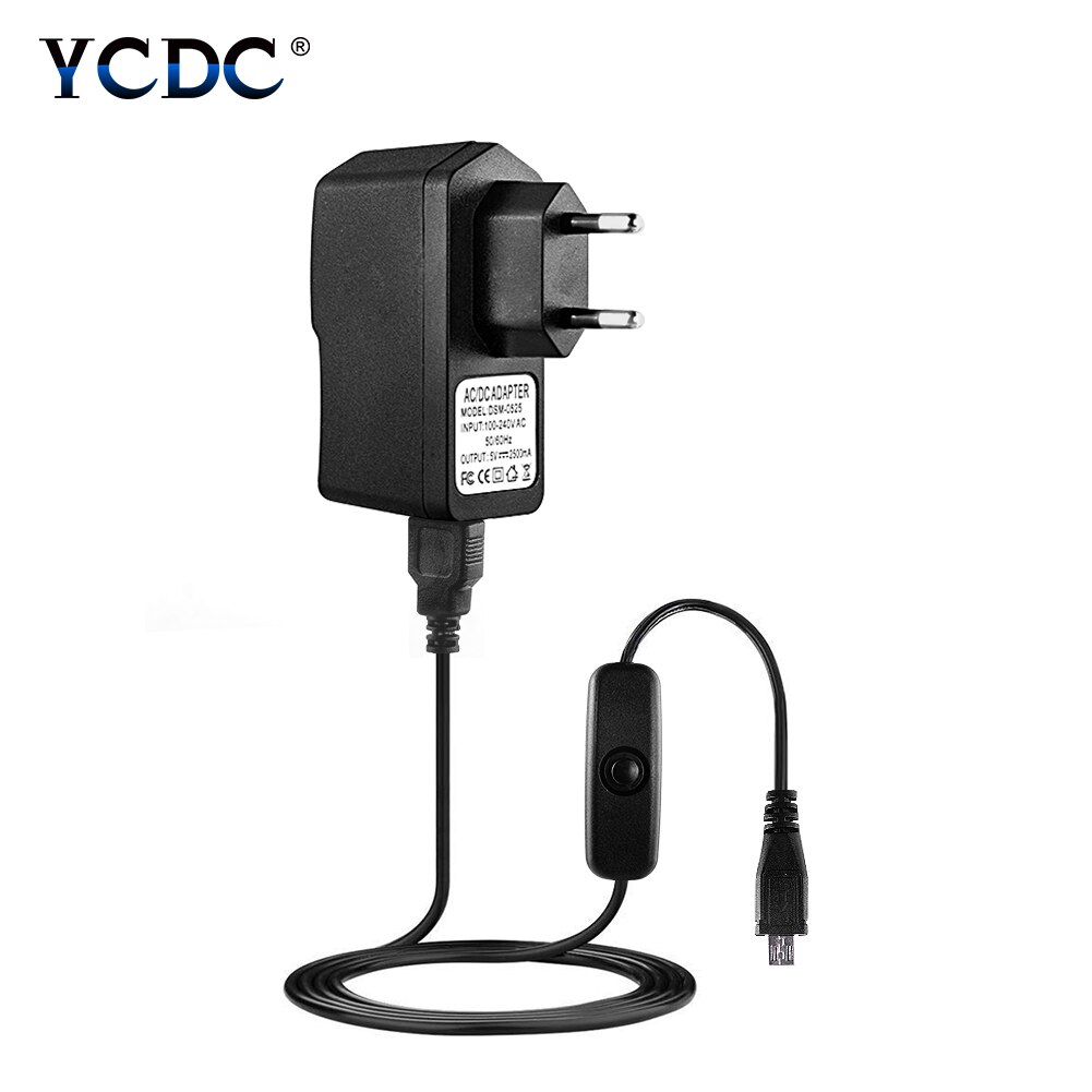 Verkkovirtalähde 5v 2.5a usb-laturisovitin mikro-usb-kaapeli led-nauhavalolle, langattomat reitittimet, keskitin: Eu pistoke ja kytkin