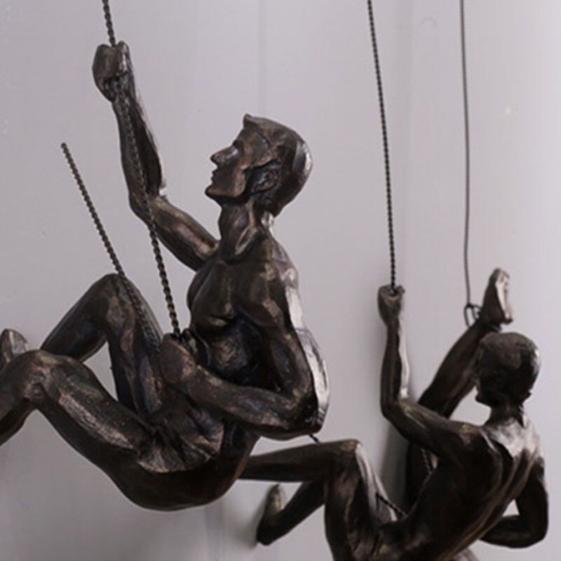 Klättring man industriell stil harts järn tråd vägghängande dekoration skulptur figurer retro staty dekor  tb01