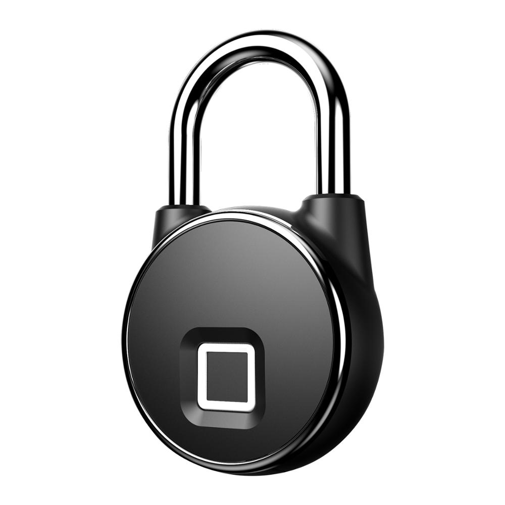 Smart Fingerprint Bluetooth Padlock Multi-function Waterproof Doorlock Mobile App Control GPS Track Keyless Padlock Cabinet Lock: Black