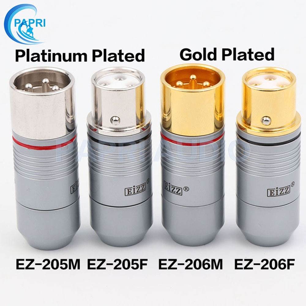 EIZZ 2PCS Tellurium Copper 3 pin Male Female XLR Connector MIC Snake 24K Gold Platinum Plated Audio AMP Microphone Cable Jack