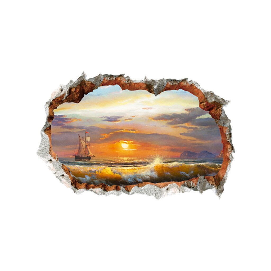 Zomer Strand Romantische 3D Window View Sticker Strand Muurschilderingen Verwijderbare Muursticker Voor Woonkamer Keuken Muur Poster: B