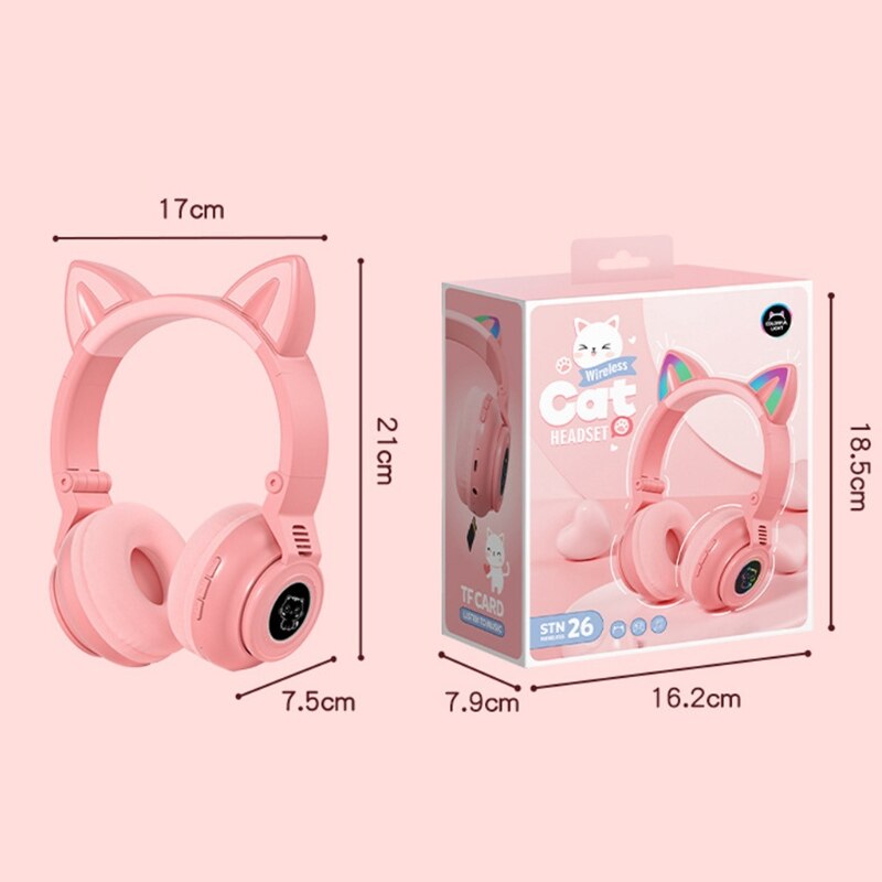 Bluetooth Headphones Cat Ear LED Light Up Wireless Foldable Headphones Over Ear Volume Control for Smartphones Laptop PC