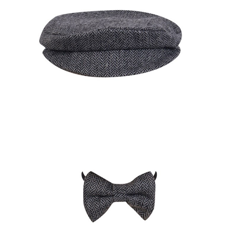 Newborn Baby Peaked Beanie Cap Hat + Bow Tie Photo Photography Prop Outfit Set Little Gentle Man Cap Baby Accessories: Gray