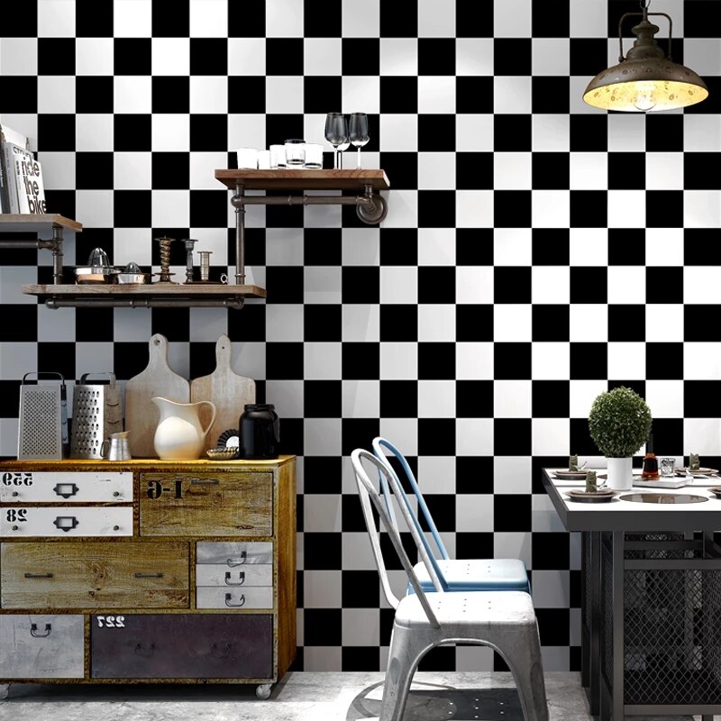 Thicken Wallpaper Diy For Living Room Bedroom Wall Black White Checkered Home Decor Sticker Kitchen Self-Adhesive Wallpaper Roll: 600mmx3000mm