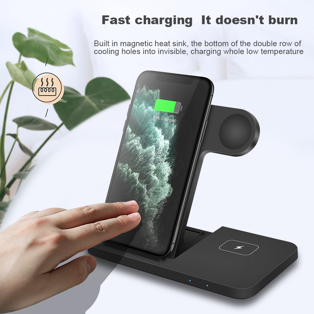 15w 3 in 1 qi langaton laturi telakointiasema pikalatausteline iphone 11 pro xs xr  x 8 apple watch  se 6 5 4 3 2 airpods pro