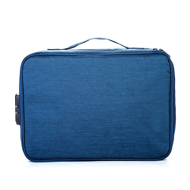 Bolsa multifunción de gran capacidad para billetes de documentos, certificado de poliéster, organizador de archivos para el hogar, archivador de viaje, papelería: Blue