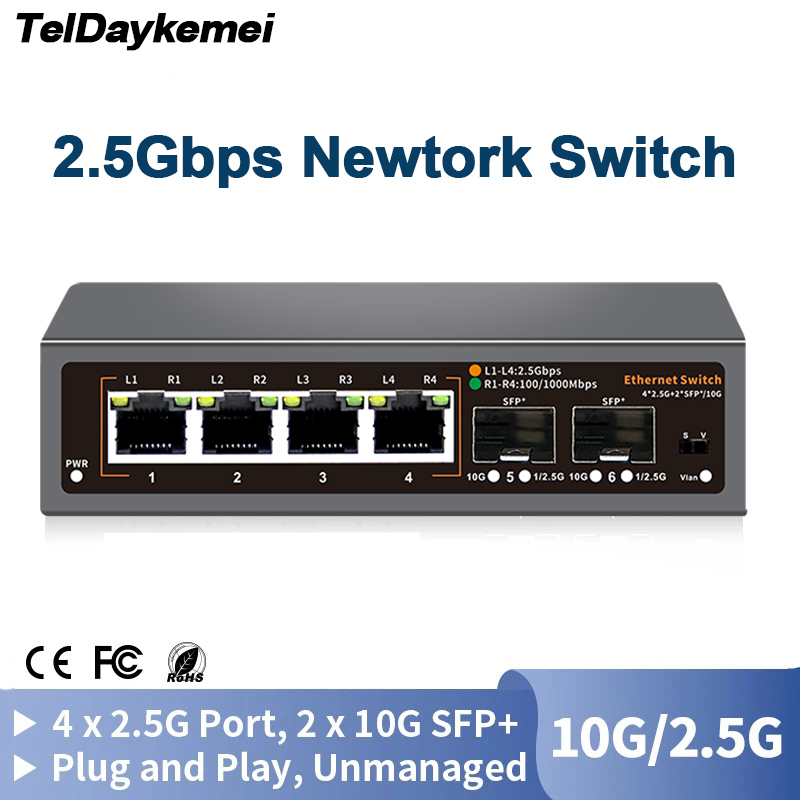 2,5 Gbit/s Ethernet-schalten, 4 Häfen, 2500 Mbit/s Netzwerk-Umschalter, 2 Häfen, 10 G SFP+-Steckplatz, Heim-Labor-Hub, Internet-Splitter, Stecker-und-abspielen