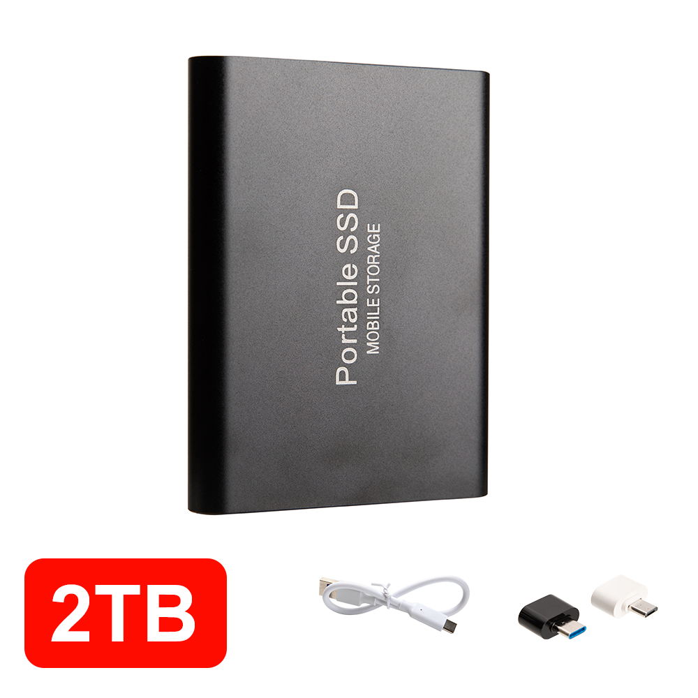 Bærbar ssd 1tb 2tb stk.) ekstern ssd usb 3.2 type-c ekstern harddisk hurtig lagring til bærbar pc telefon: Sort