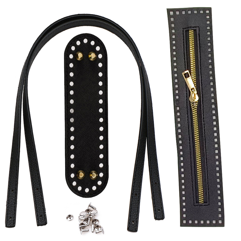 45cm tasriem + gesp + 18cm tasbodem + 27cm rits gebreide tasbodemriem accessoires handgemaakte geweven tas handvat riem portemonnee maak accessoires S004127: zwart