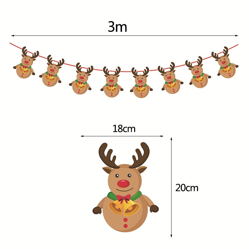 3m Länge Santa Claus Weihnachten Baum Zauberstab Hängen Papier Girlande Weihnachten Baum Dekoration Elch Socken Sterne freundlicher Frohe Weihnachten Banner