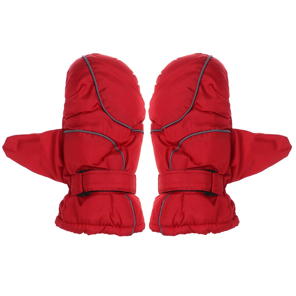 Children Kids Winter Warm Solid Color Gloves Boy Girls Ski Long-sleeved Mitten Windproof Waterproof Thicken Warm Gloves: 1-red
