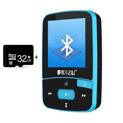 Ruizu X50 Sport mini clip mp3 player with fm tf card slot music player: blue with 32gb