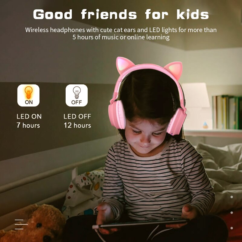 Enfants fille sur l'oreille écouteurs Bluetooth 5.0 bruit suppression stéréo casque avec Microphone mains libres appel PC téléphone portable