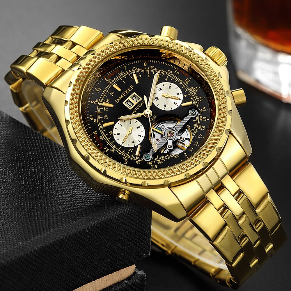 Relogio Masculino Jameker Heren Horloges Vergulde Famous Top Luxe Automatische Tourbillon Horloge Heren Mechanische Horloge