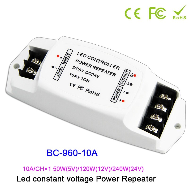 Dc5v-24v led-versterkers, 5a*3ch/8a*3ch/10a*1ch datarepeaters/led rgb/mono-versterkers pwm-versterkers voor ledstripverlichting: Bc-960-10a