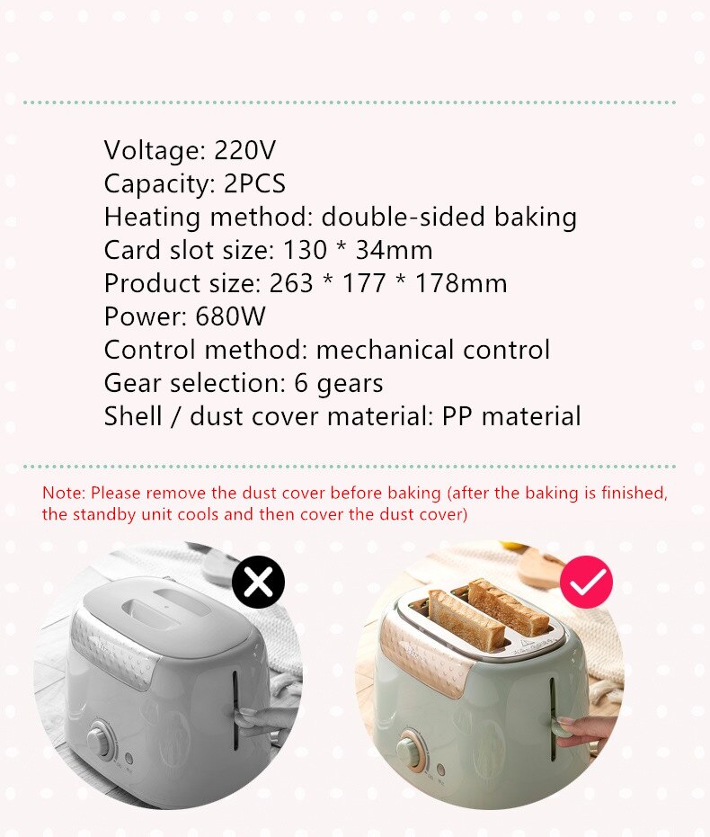 220V Household Electric Bread Baking Machine Mini Toaster Portable Breakfast Maker 6 Gear Auto Multi Bread Machine EU/AU/UK/US